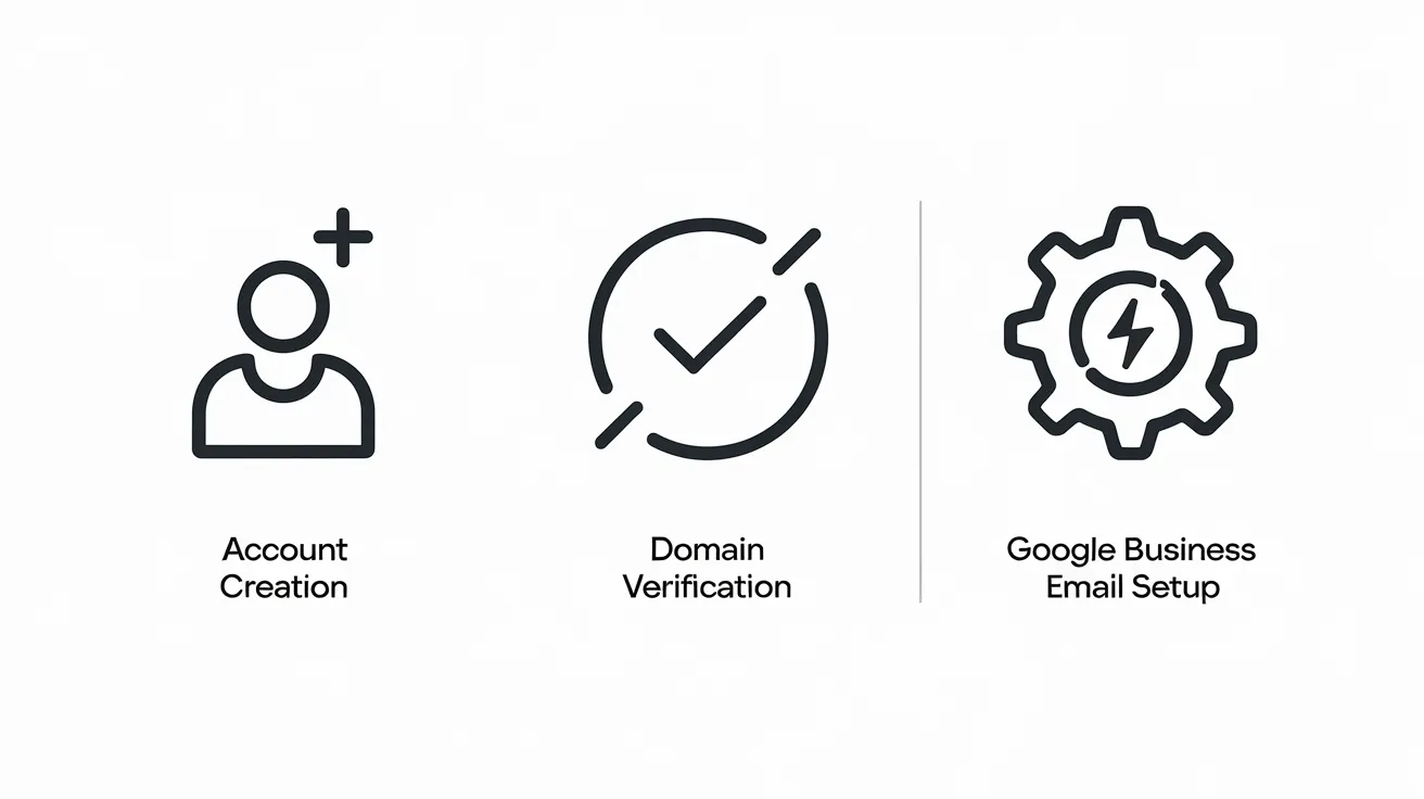 A visual representation of the Google Business Email setup process, featuring a flowchart that outlines each step from signing up to sending the first email, with icons for clarity and engagement