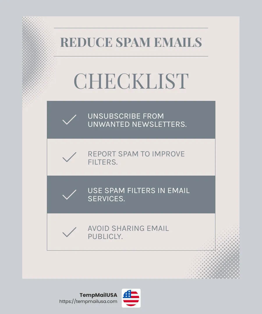 Unsubscribing and filtering spam helps reduce unwanted emails. - spam email blocker infographic checklist-light-blue-grey