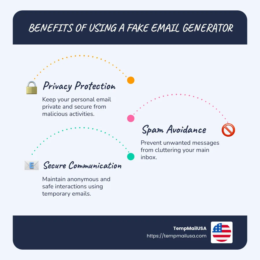 Benefits of using a fake email generator including privacy protection and spam avoidance - fake email generator infographic infographic-line-3-steps-blues-accent_colors