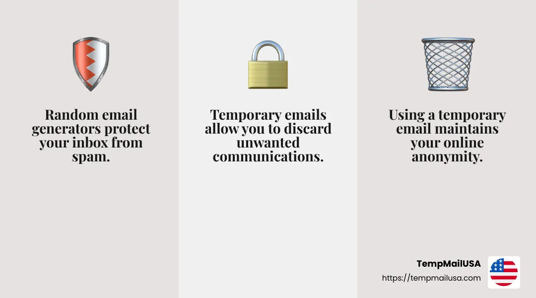 Random email generators provide a simple way to protect your privacy and reduce spam. - random email generator infographic 3_facts_emoji_grey