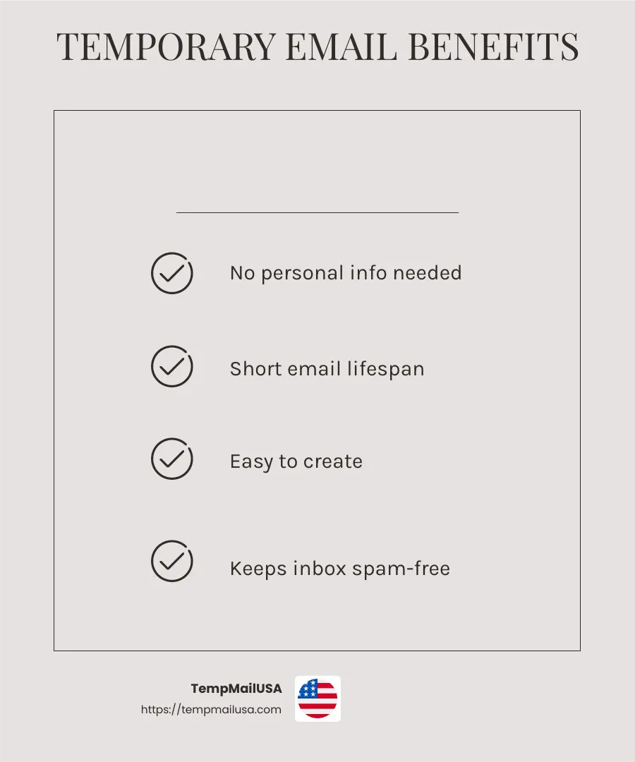 Temporary email addresses provide a layer of privacy and security. - temporary email addresses free infographic checklist-light-beige