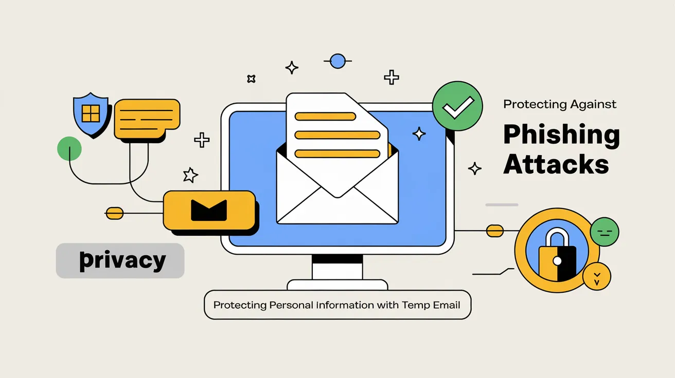 Graphic showing the benefits of using temporary email services for online sign-ups and privacy protection.